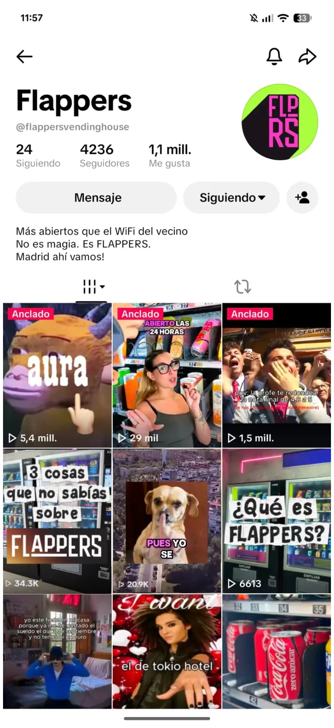 Perfil de TikTok @flappersvendinghouse: 1,1 millones de me gusta y vídeos fijados con 5,4 y 1,5 millones de reproducciones